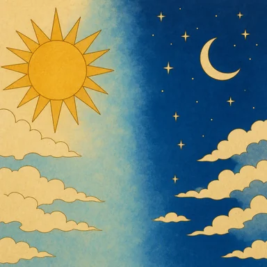 Escena del día 4 de la creación: sol, luna y estrellas.
