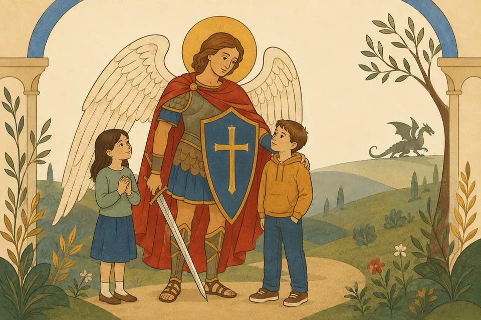 Representación simbólica de Miguel y la victoria del bien.
